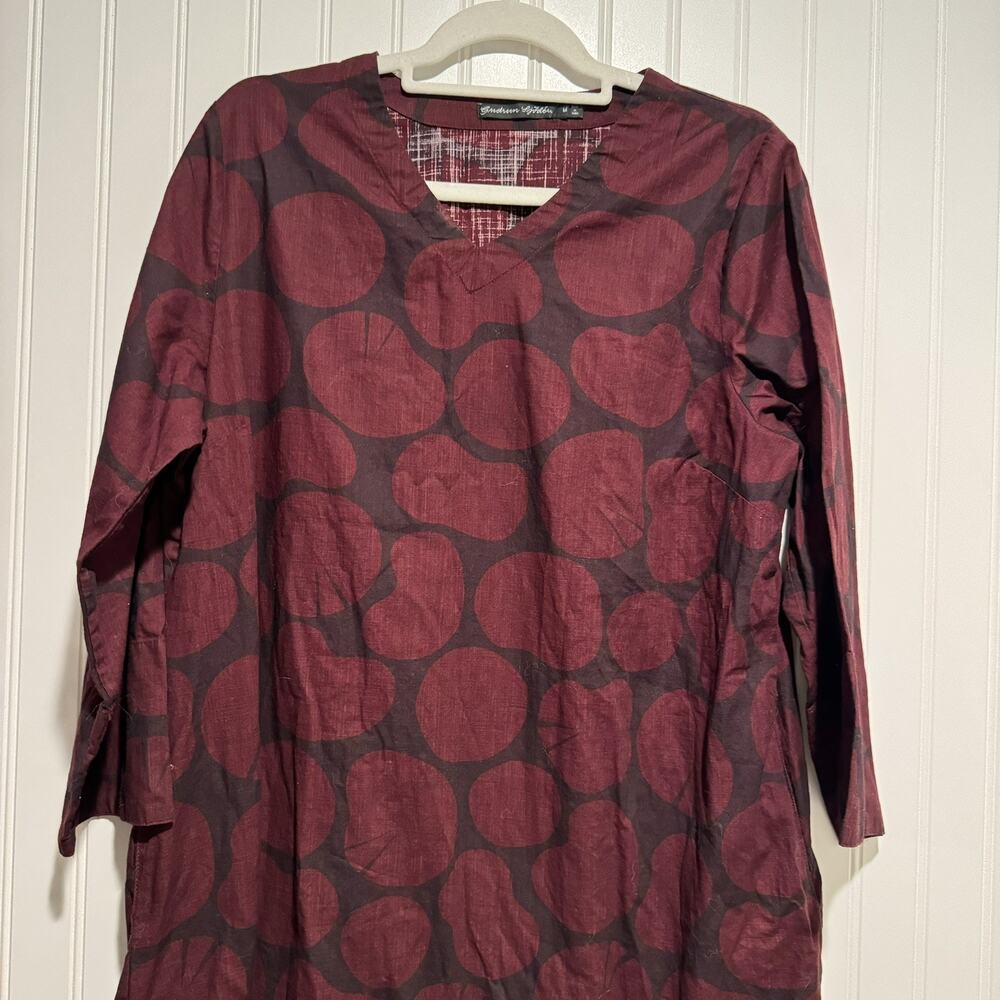 Gudrun Sjoden Geometric Circle Cotton Midi Dress Purple Maroon Size Medium - Picture 2 of 7